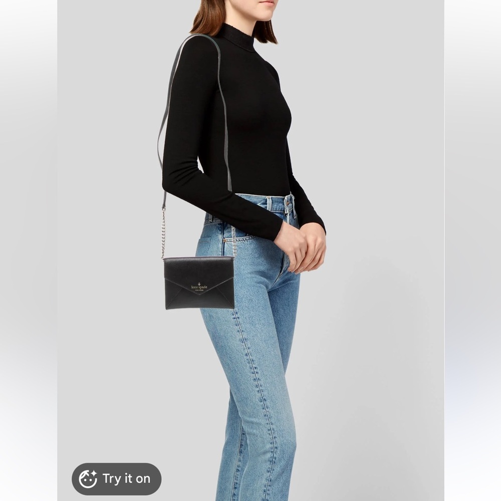Kate Spade Saffiano Black Leather Crossbody Envelope Bag